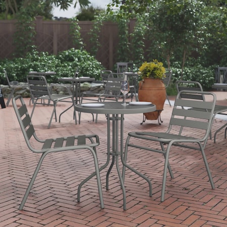 Flash Furniture Bellamy 23.75'' Silver Round Tempered Glass Metal Table TLH-070-1-SV-GG